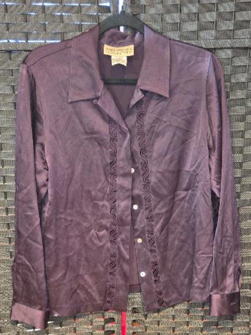 Jones New York Country Vintage Eggplant Purple 100% Silk Button-up Blouse